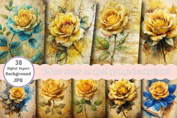 Download Yellow Roses on Aged Grunge Background - Premium Bundle