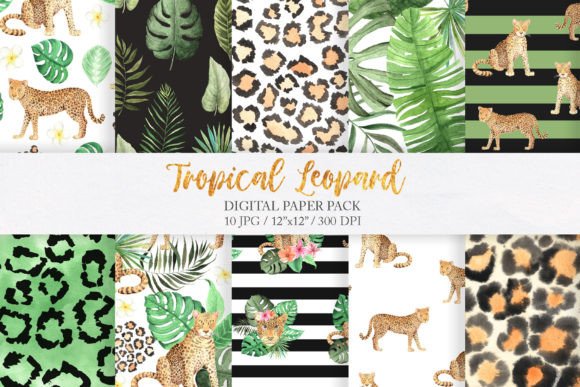 Download Watercolor Tropic Leopard Digital Paper - Leopard Collection